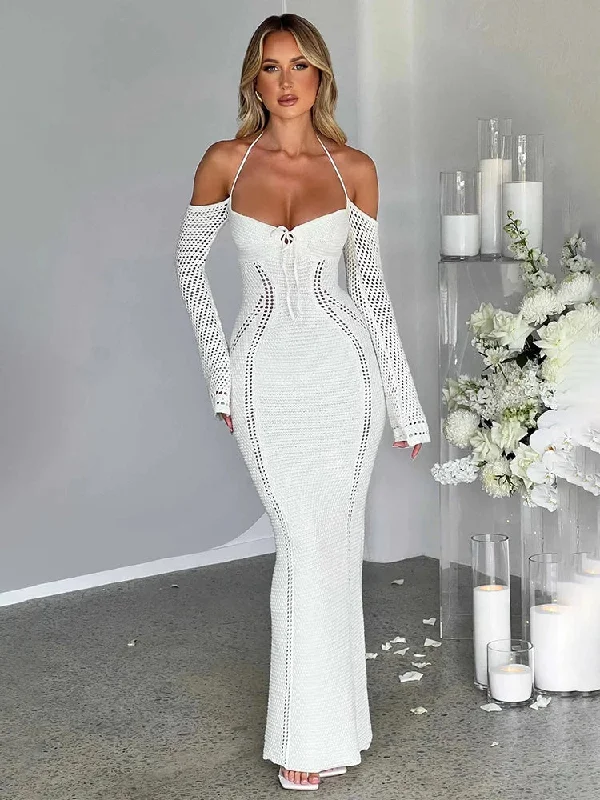Maxi Dresses Suitable for Beachside WeddingsKnitting Bodycon Elegant Long Backless Sexy Party Maxi Dress