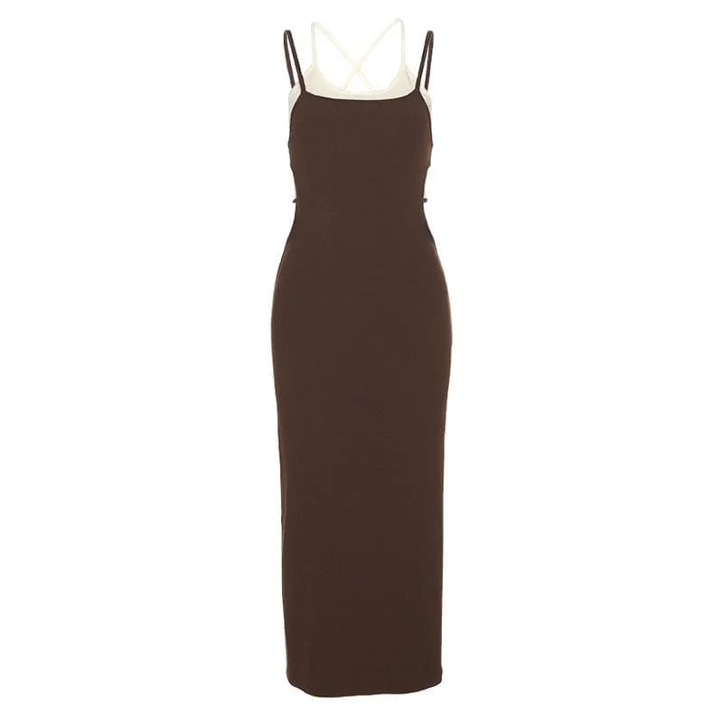 "Satin dresses for women for a luxurious appearance"BerryBetty - Cross back hollow out backless cami cami dress "Satin dresses for women for a luxurious appearance"BerryBetty - Cross back hollow out backless cami cami dress