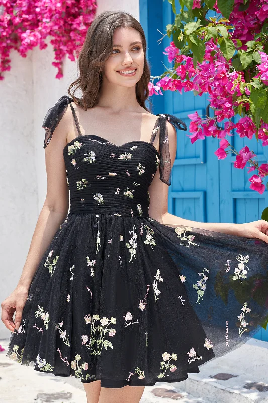 "Midi dresses for women with unique patterns"Cute A Line Black Short Homecoming Dress With Embroidery "Midi dresses for women with unique patterns"Cute A Line Black Short Homecoming Dress With Embroidery