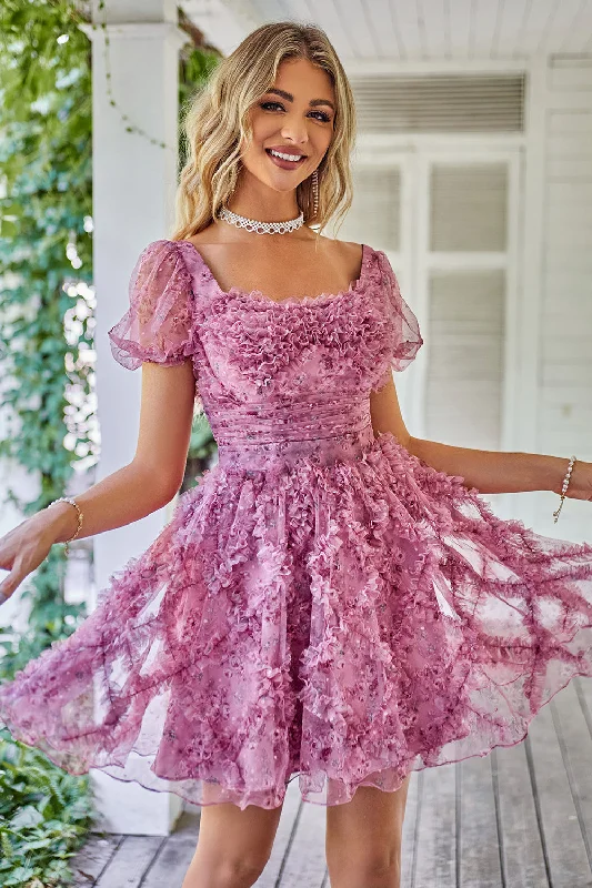 "Flash Sale: Grab Your Favorite Women's Dresses at Unbeatable Prices!"Cute A Line Floral Dusty Rose Homecoming Dress with Ruffles