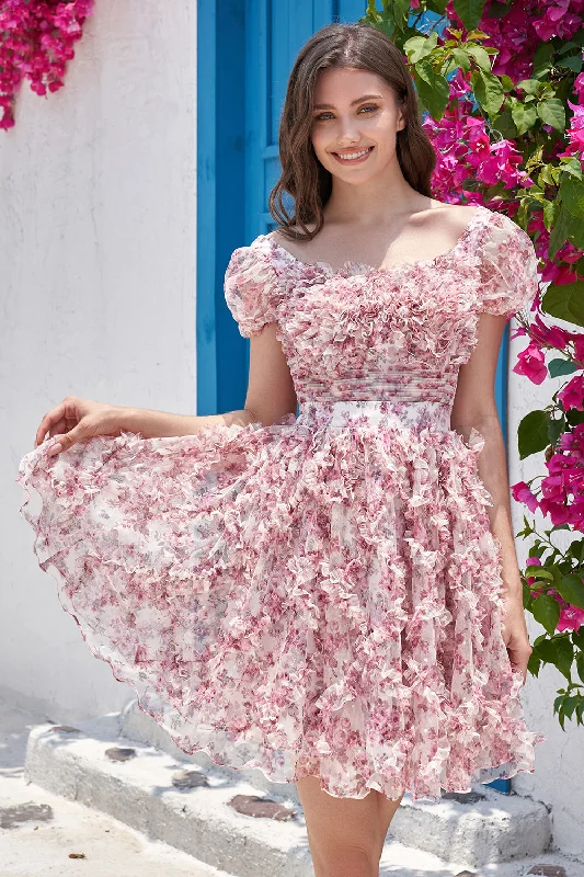 "Mother of the bride dresses for women in elegant styles"Cute A Line Floral Ivory Red Flower Homecoming Dress with Ruffles "Mother of the bride dresses for women in elegant styles"Cute A Line Floral Ivory Red Flower Homecoming Dress with Ruffles