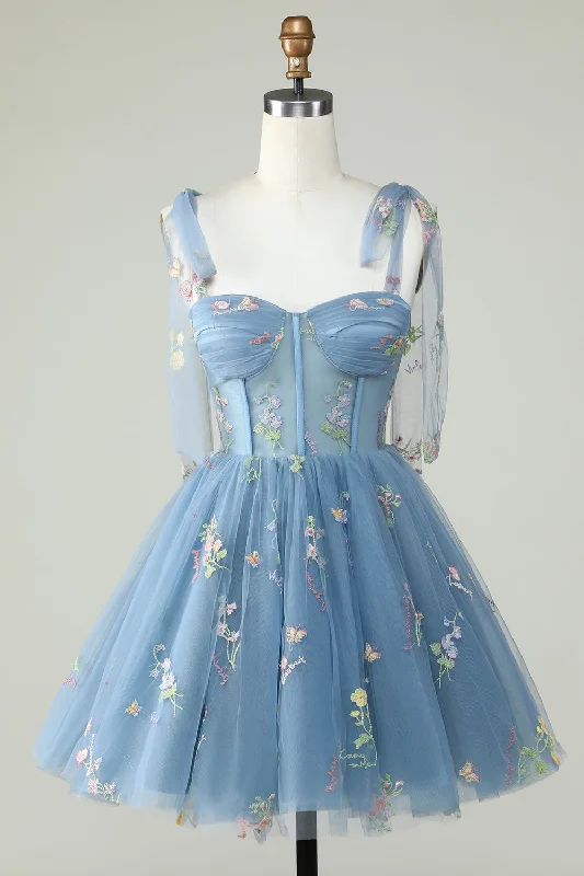 "Trendy casual dresses for women to wear at the beach"Cute A Line Spaghetti Straps Grey Blue Short Homecoming Dress with Appliques "Trendy casual dresses for women to wear at the beach"Cute A Line Spaghetti Straps Grey Blue Short Homecoming Dress with Appliques