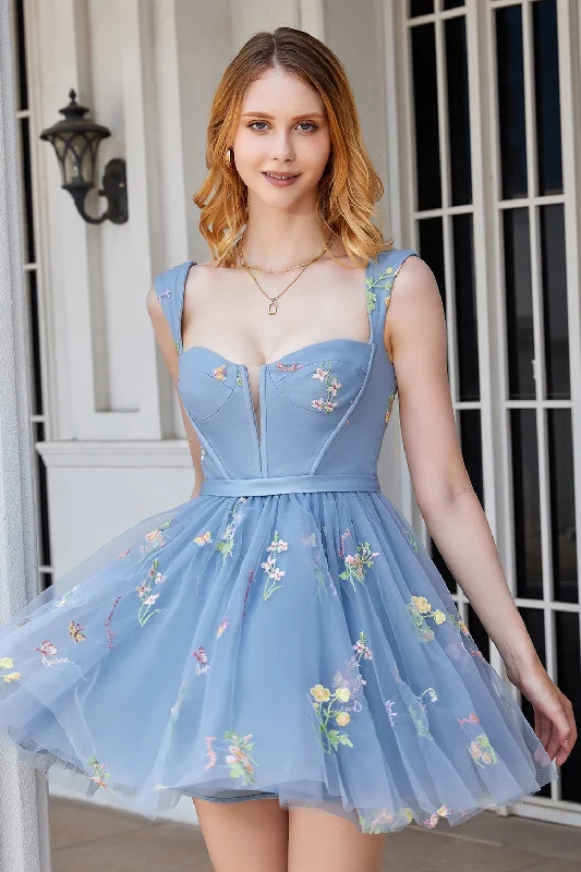 "Mother of the groom dresses for women in sophisticated designs"Cute A Line Sweetheart Grey Blue Short Homecoming Dress with Embroidery "Mother of the groom dresses for women in sophisticated designs"Cute A Line Sweetheart Grey Blue Short Homecoming Dress with Embroidery