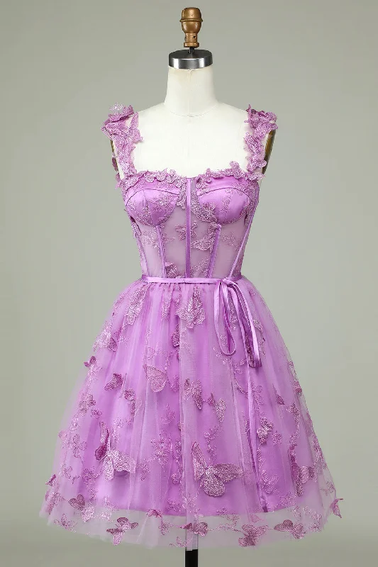 "Vintage - look women's dresses for a retro charm"Cute A Line Sweetheart Purple Corset Homecoming Dress with Appliques "Vintage - look women's dresses for a retro charm"Cute A Line Sweetheart Purple Corset Homecoming Dress with Appliques