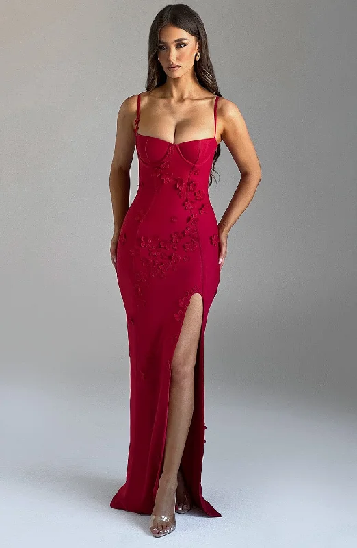 Vintage - Style Corduroy Maxi Dresses for AutumnDalary Maxi Dress - Red Lined