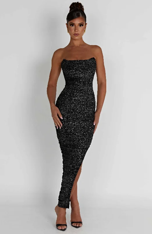 Ultra - Long Floor - Length Maxi Dresses for Formal EventsDemi Maxi Dress - Black Sparkle