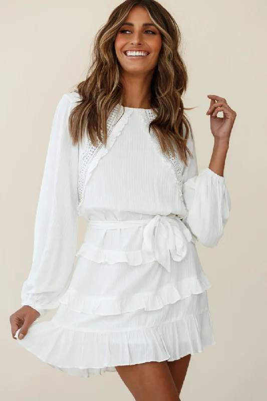 "Bundle and Save: Buy Multiple Women's Dresses and Get a Discount"Dusk Long Sleeve Waist Tie Frill Dress White