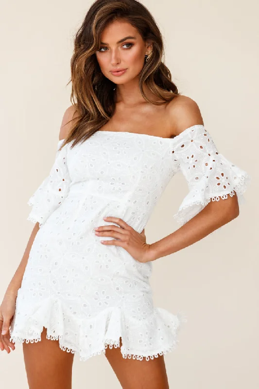 "Exclusive Discount: 30% Off All Women's Dresses for a Limited Period"Elissa Off-Shoulder Broderie Anglaise Dress White