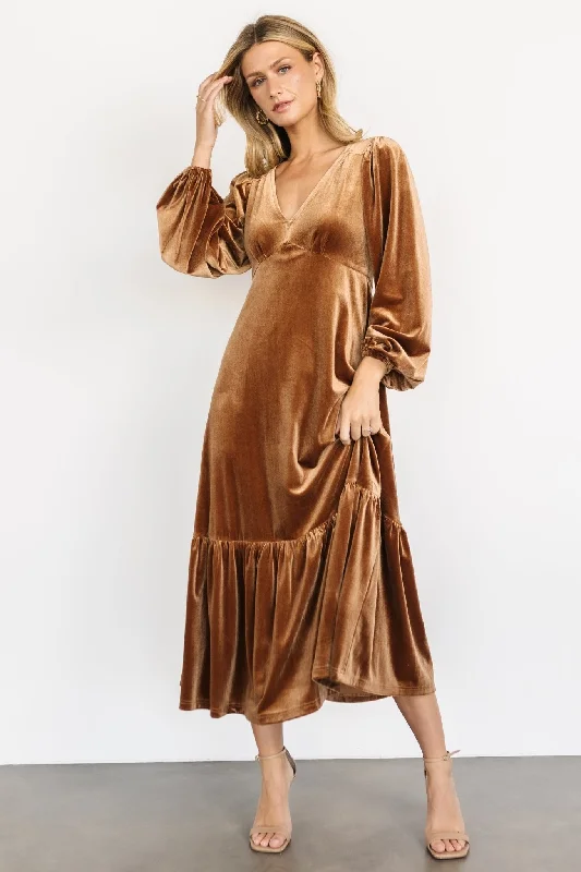 Maxi Dresses for Baby ShowersErika Velvet Maxi Dress | Caramel