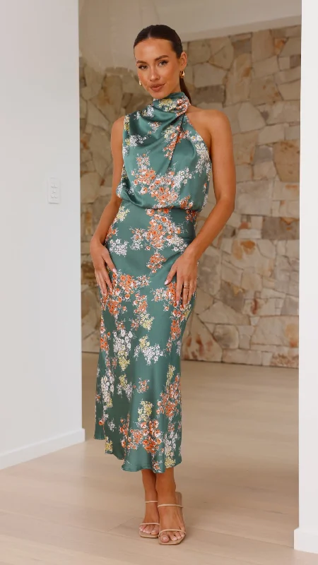 Fluffy Fleece Maxi Dresses for Warmth in WinterEsther Maxi Dress - Green Floral
