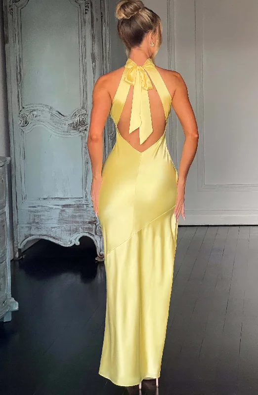 Elegant Silk Maxi Dresses with High SlitsEtta Maxi Dress - Lemon