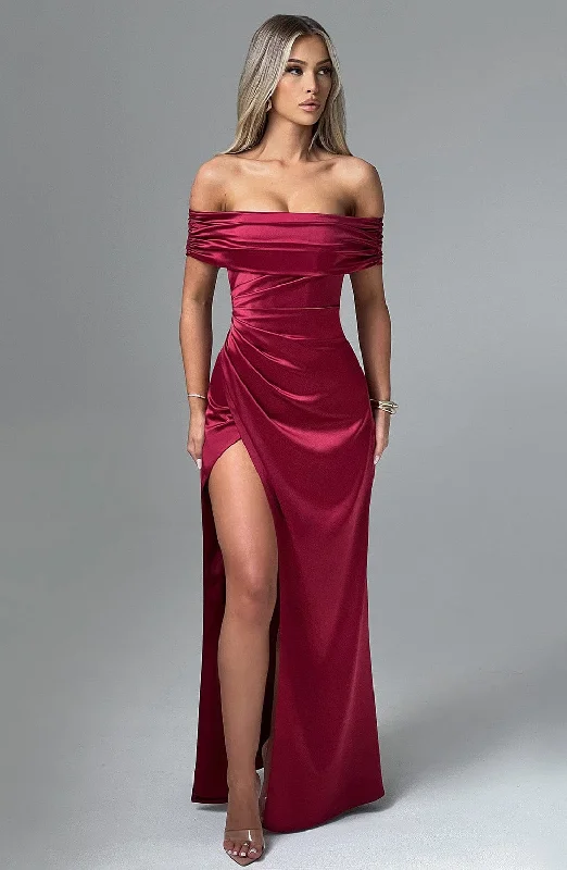 Long - Line Maxi Dresses with a Cape - Like DesignGwendolyn Maxi Dress - Burgundy
