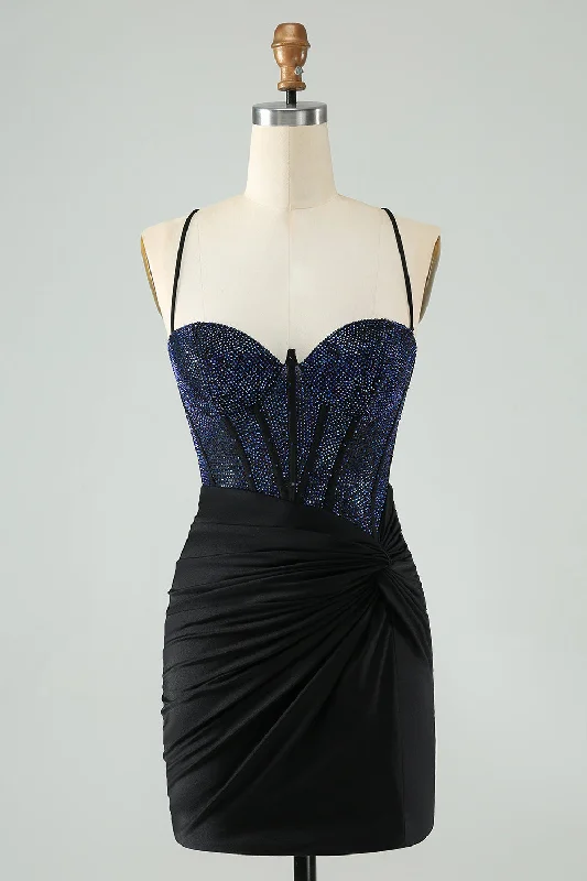 "VIP Sale: Extra 15% Off on Women's Dresses for Our Loyal Customers"Glitter Black Bodycon Spaghetti Straps Corset Homecoming Dress with Beading "VIP Sale: Extra 15% Off on Women's Dresses for Our Loyal Customers"Glitter Black Bodycon Spaghetti Straps Corset Homecoming Dress with Beading