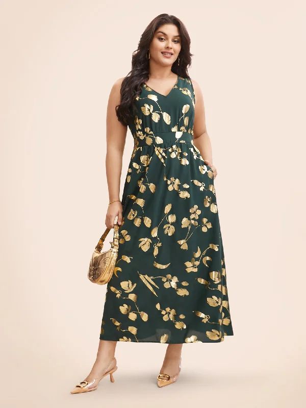 Maxi Dresses with a Fake Two - Piece Design for UniquenessGlitter Floral Sleeveless Maxi Dress Maxi Dresses with a Fake Two - Piece Design for UniquenessGlitter Floral Sleeveless Maxi Dress