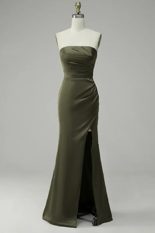 "Bundle and Save: Buy Multiple Women's Dresses and Get a Discount"Green Strapless Satin Mermaid Prom Dress with Slit "Bundle and Save: Buy Multiple Women's Dresses and Get a Discount"Green Strapless Satin Mermaid Prom Dress with Slit