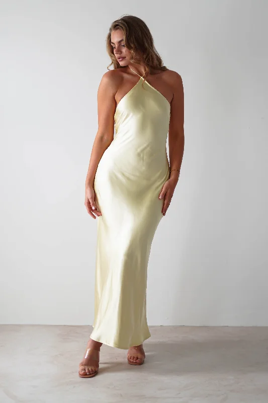 Luxurious Velvet Maxi Dresses for Winter GalasHeather Soft Satin Maxi Dress | Yellow