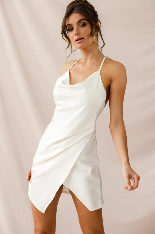 "Off - shoulder dresses for women to show off collarbones"Hey Girl Cowl Neck Wrap Front Dress White "Off - shoulder dresses for women to show off collarbones"Hey Girl Cowl Neck Wrap Front Dress White
