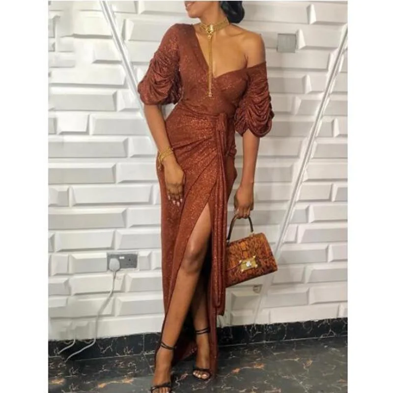 Maxi Dresses Embellished with Crystals for a Sparkling LookFashionSierra - High slit long wrap dress