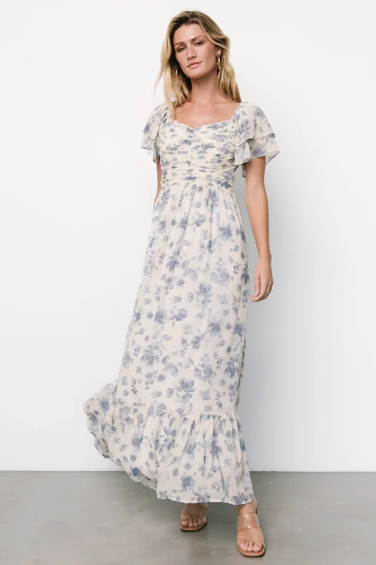 Maxi Dresses for Girlfriends' Get - togethersJuliana Pleated Top Dress | Ivory + Blue Floral