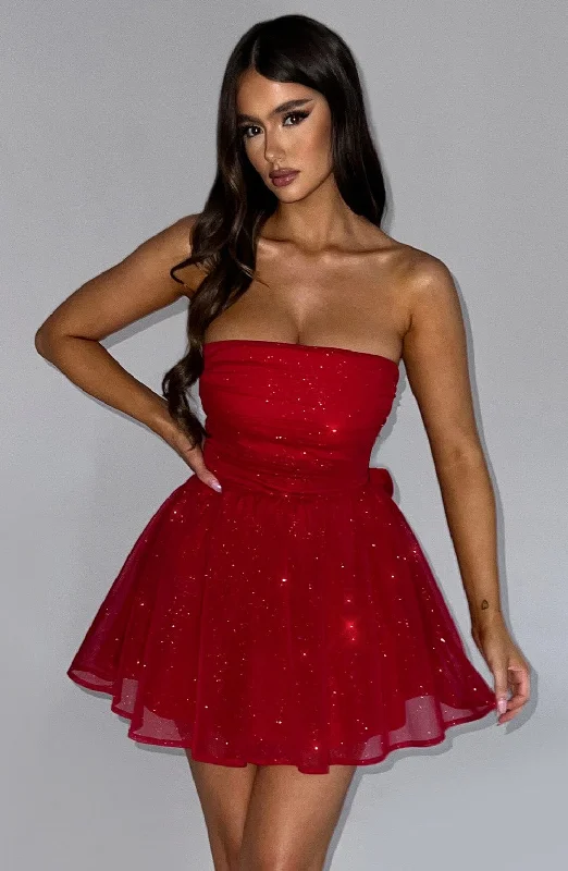 "Sequined dresses for women to shine at parties"Katrina Mini Dress - Red Sparkle