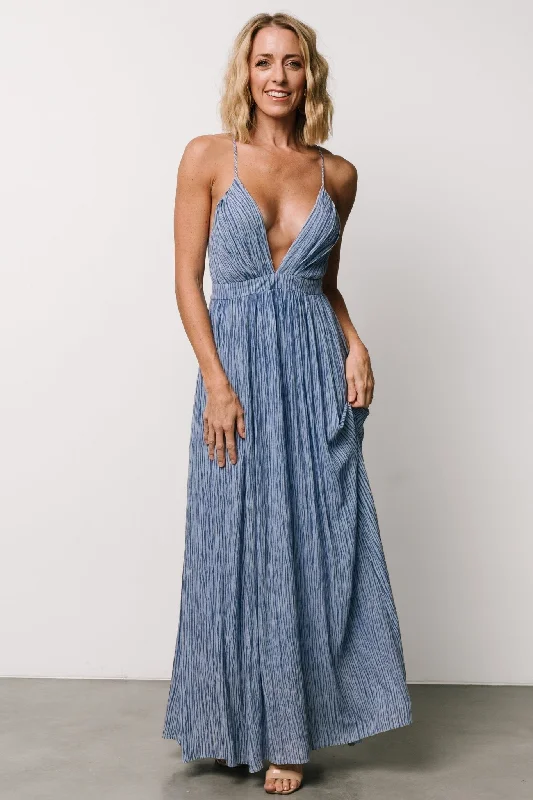 Maxi Dresses with Metallic Thread Embroidery for a Shiny and Luxurious LookKorley Maxi Dress | Blue Stripe