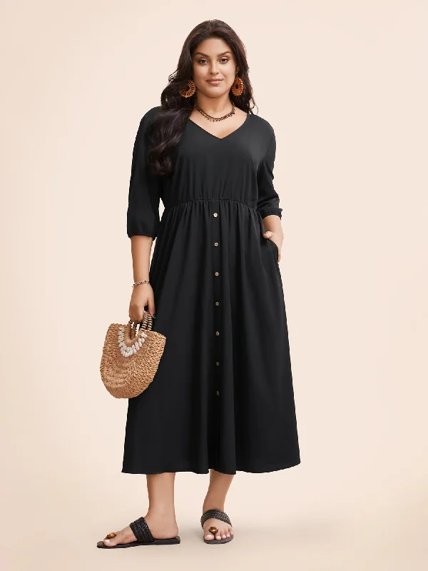 Maxi Dresses with Strap - Tie Details for a Personalized FitLace Panel Button Detail Elastic Waist Dress