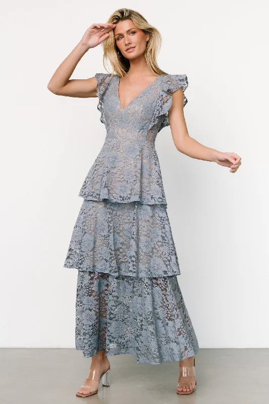 Long - Line Maxi Dresses with a Cape - Like DesignMargot Lace Tiered Maxi Dress | Dusty Slate