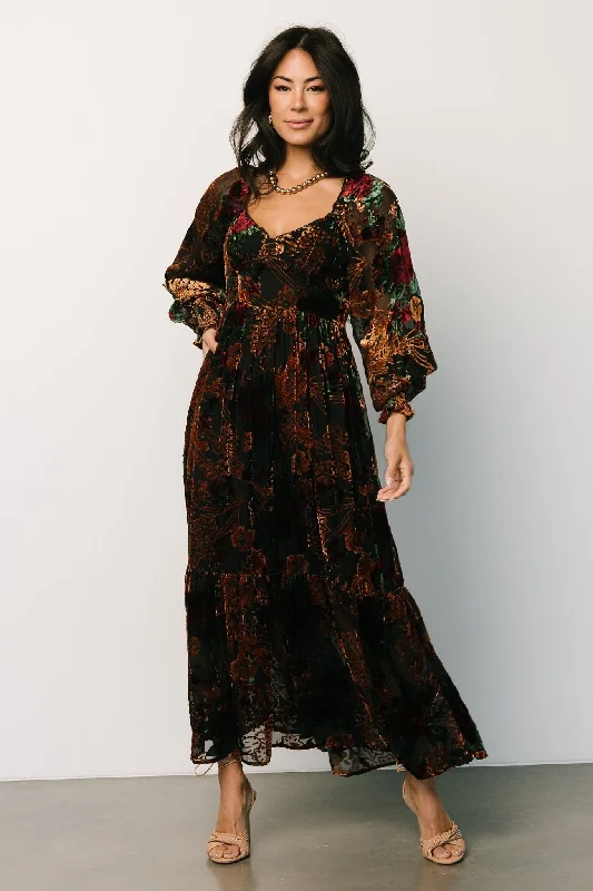Calming Blue Maxi Dresses for a Soothing LookMarlow Velvet Embossed Dress | Black Multi