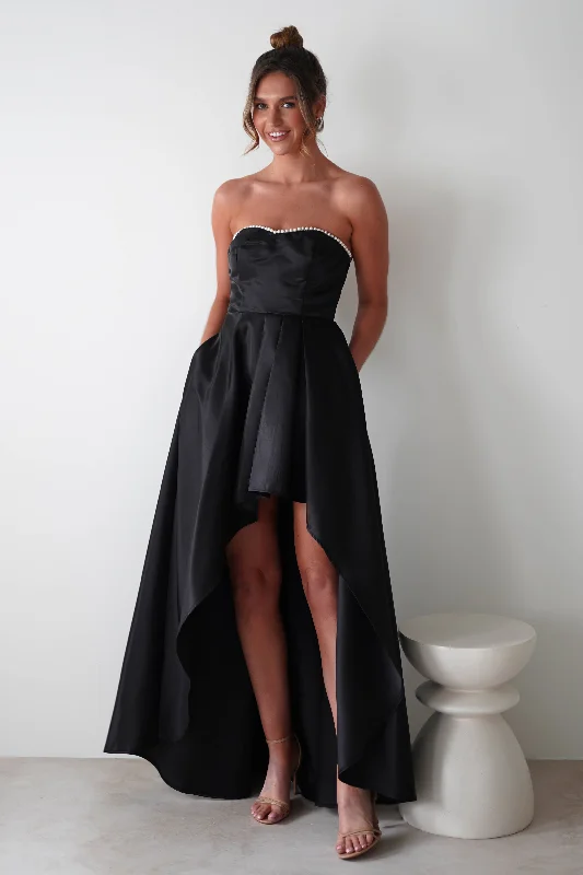 Maxi Dresses with Sequined and Beaded Embellishments for a Lavish LookMayfair High Low Satin Dress | Black