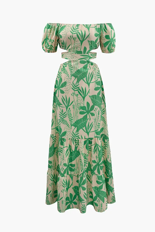 Sporty - Inspired Maxi Dresses for Active LifestylesFloral Print Off The Shoulder Tie Back Maxi Dress