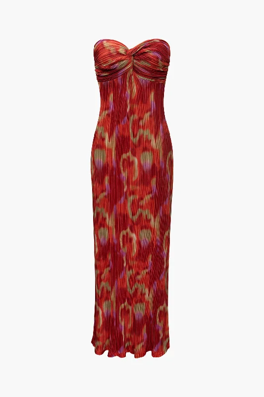 Delicate Pink Maxi Dresses for a Gentle LookAbstract Print Plisse Strapless Maxi Dress Delicate Pink Maxi Dresses for a Gentle LookAbstract Print Plisse Strapless Maxi Dress