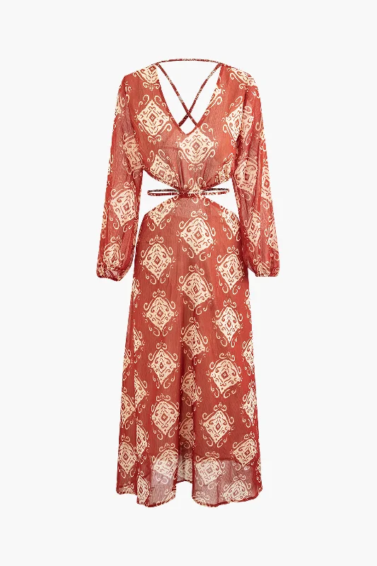 Maxi Dresses for Engagement PartiesAbstract Print Cross Tie Backless Maxi Dress