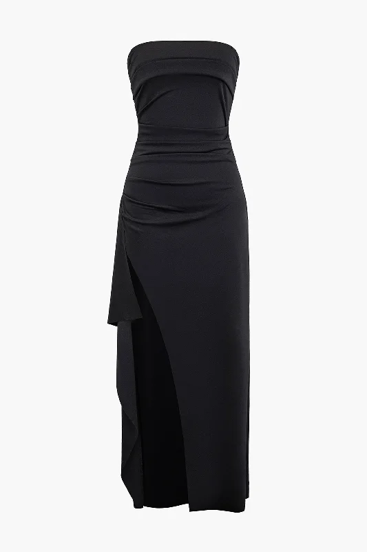 Mermaid - Hem Maxi Dresses for a Glamorous LookSolid Pleated Strapless Maxi Dress