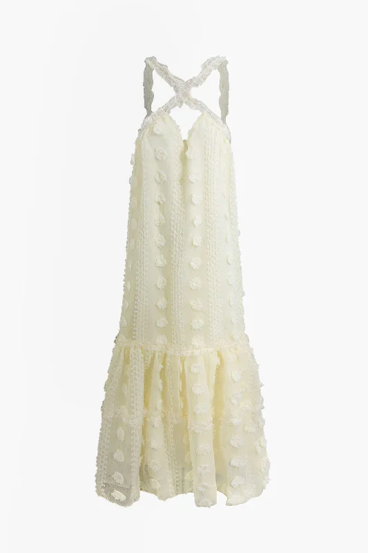 Maxi Dresses for Business - Casual Conferences3D Flower Cross Strap Tiered Maxi Dress
