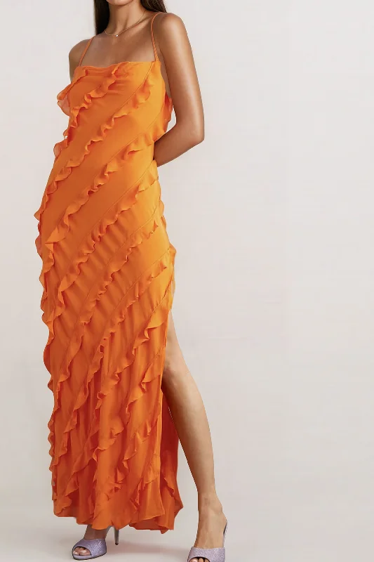 Korean - Style Sweet Maxi DressesRuffle Tie Backless Slip Maxi Dress