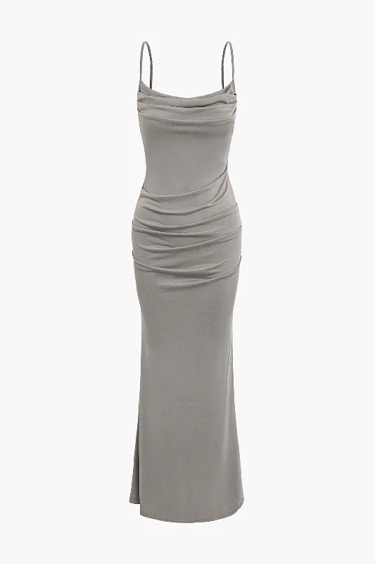 Energetic Orange Maxi Dresses for a Vivid LookAdjust Strap Ruched Mermaid Maxi Dress