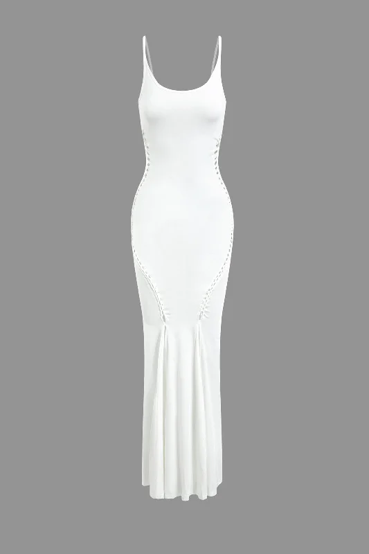 Korean - Style Sweet Maxi DressesHollow Out Slip Pleated Maxi Dress
