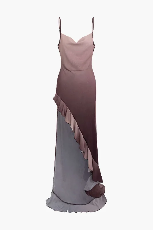Maxi Dresses with Geometric Patterns for a Modern TwistOmbre Asymmetrical Hem Cowl Neck Maxi Dress