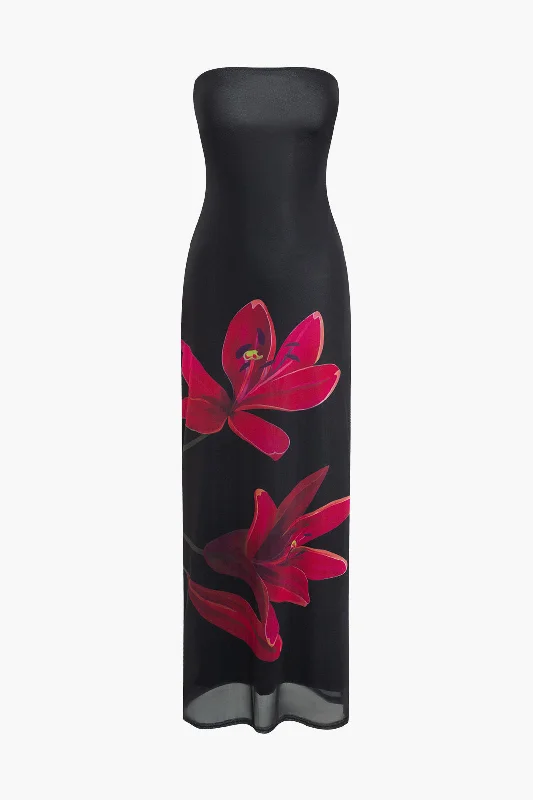 Floral - Patterned Maxi Dresses for a Sweet LookFloral Print Backless Tie Mesh Strapless Maxi Dress