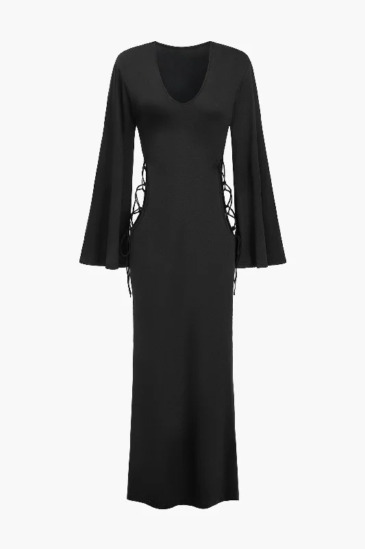 Fresh Green Maxi Dresses for a Natural VibeCut Out Lace Up Long Sleeve Maxi Dress