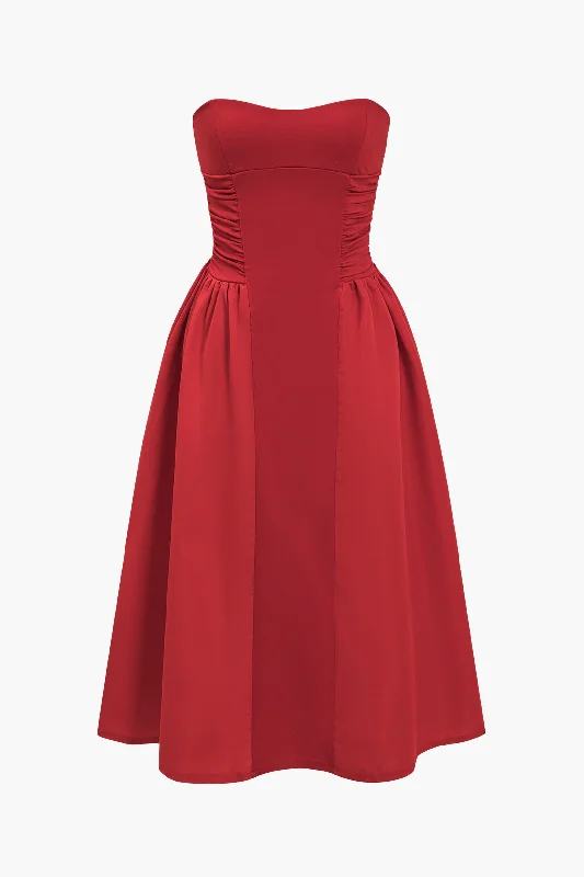 Maxi Dresses for Family Outings in the ParkSolid Ruched Strapless Maxi Dress
