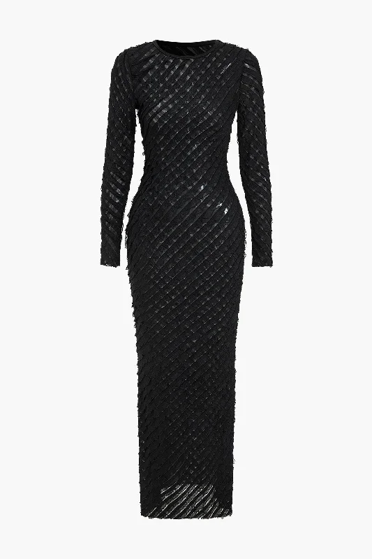 Maxi Dresses for Baby ShowersSolid Round Neck Long Sleeve Maxi Dress