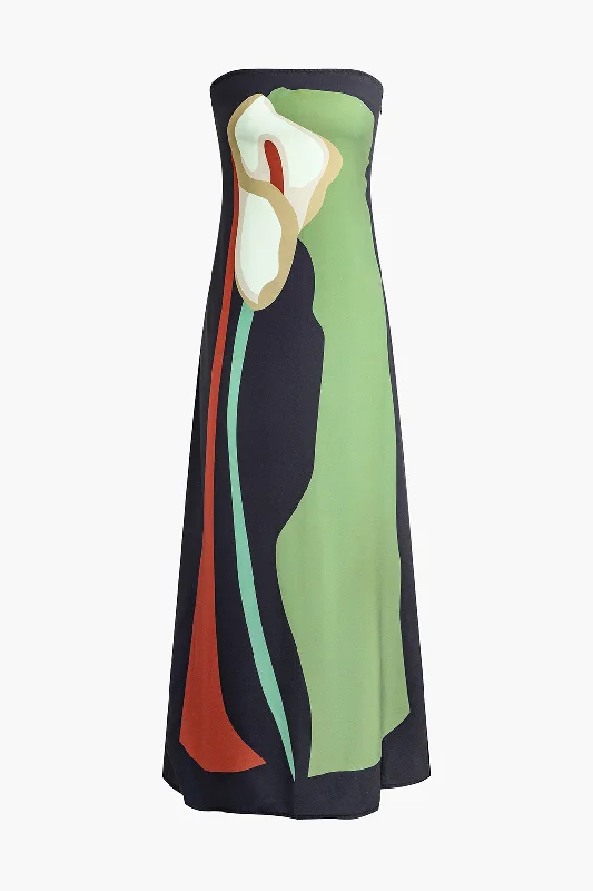 Maxi Dresses with Sequined and Beaded Embellishments for a Lavish LookColor Block Strapless Slit Maxi Dress