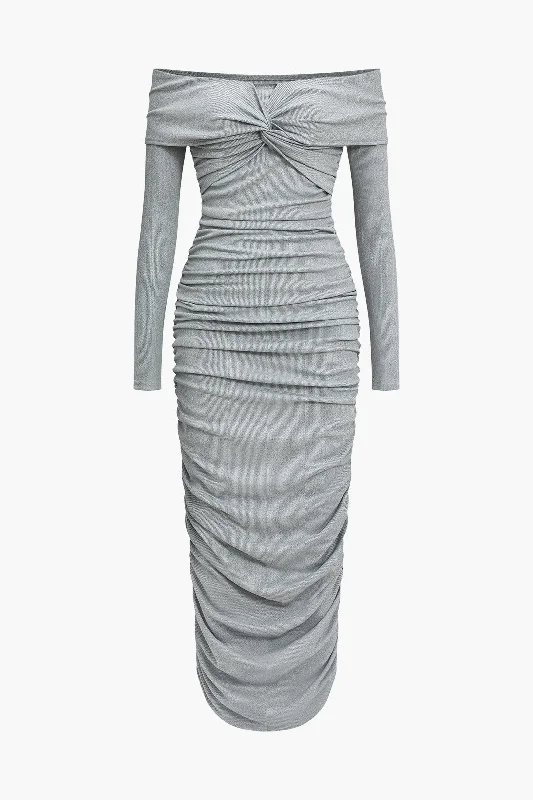 Royal Purple Maxi Dresses for a Regal AppearanceSolid Off Shoulder Ruched Maxi Dress