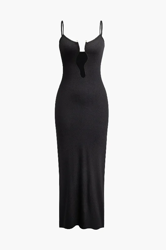 Maxi Dresses Ideal for Tropical GetawaysPearl Detail V-neck Slip Knit Maxi Dress