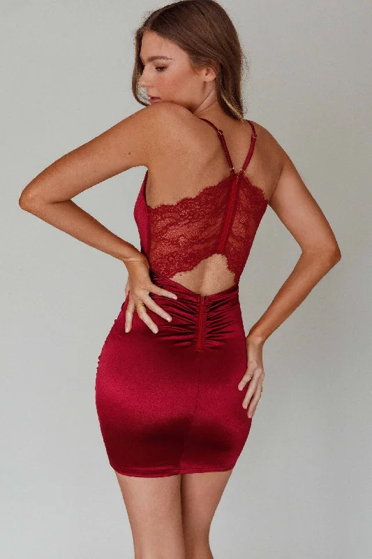 "Stylish cocktail dresses for women on a budget"Michi Lace Back Mini Dress Burgundy "Stylish cocktail dresses for women on a budget"Michi Lace Back Mini Dress Burgundy