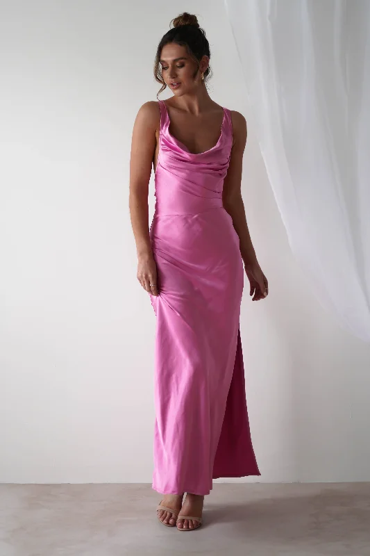 Pure White Maxi Dresses for a Timeless and Elegant LookMisha Soft Satin Maxi Dress | Bright Pink