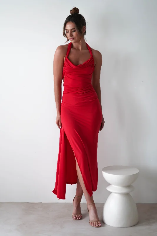 Retro Polka - Dot Maxi Dresses for a Nostalgic FeelMonet Bodycon Midaxi Dress | Red