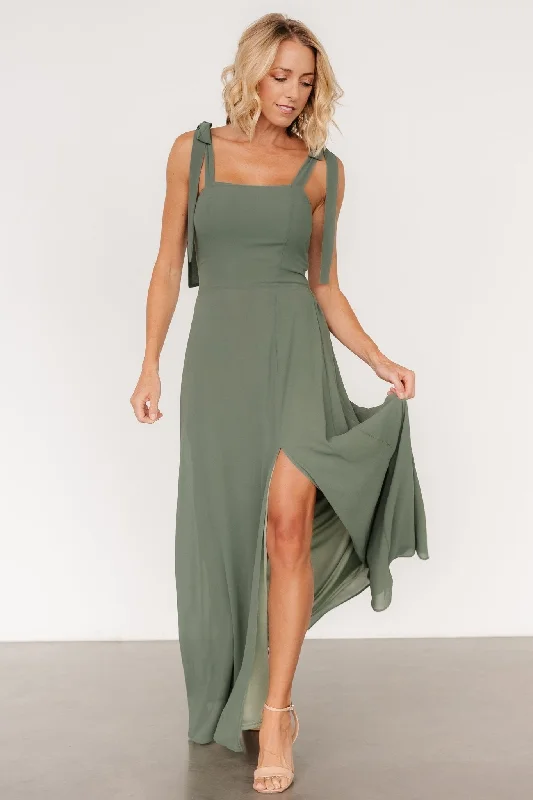 Royal Purple Maxi Dresses for a Regal AppearanceNecia Tie Shoulder Maxi Dress | Dark Sage
