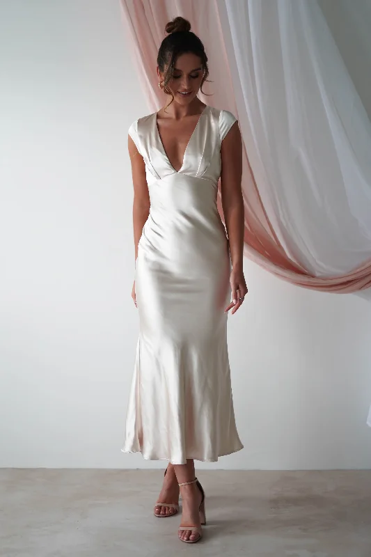 High - Waisted Maxi Dresses to Create Long Leg LinesNellie Soft Satin Midaxi Dress | Champagne